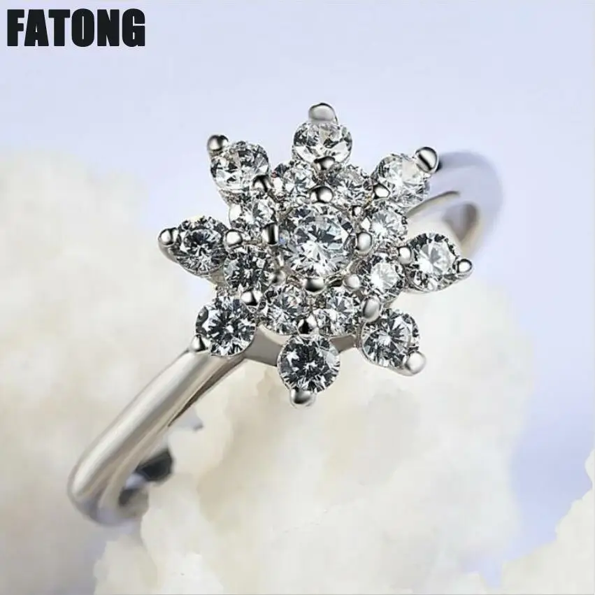

925 sterling silver ring female white zircon snowflake ring fashion boutique jewelry. J0424