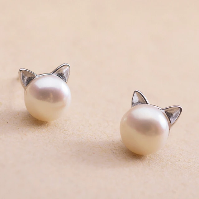 New Luxury Sweet 925 Sterling Silver Natural Pearl Earring Cute New Luxury Sweet 925 Sterling Silver Natural Pearl Earring Cute Cartoon Cat Kitty Stud Earrings For