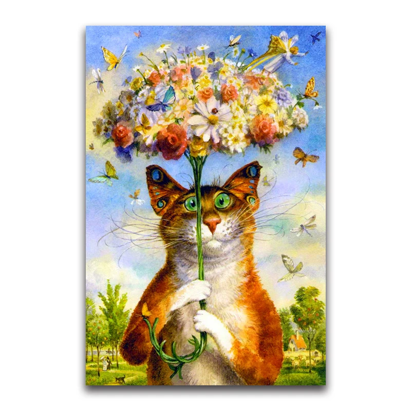 5D Diamond embroidery Cartoon Cat Full square Diamond mosaic flowers umbrella full round Diamond painting Cross stitch butterfly
