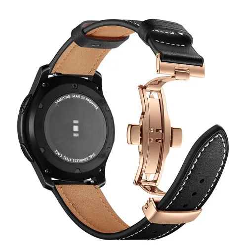 Кожаный ремешок для samsung Galaxy watch 46mm Шестерни S3 Frontier/классические 22 мм ремешок бабочка туфли с ремешком и пряжкой Смарт-часы аксессуары браслет - Цвет ремешка: Rose gold black