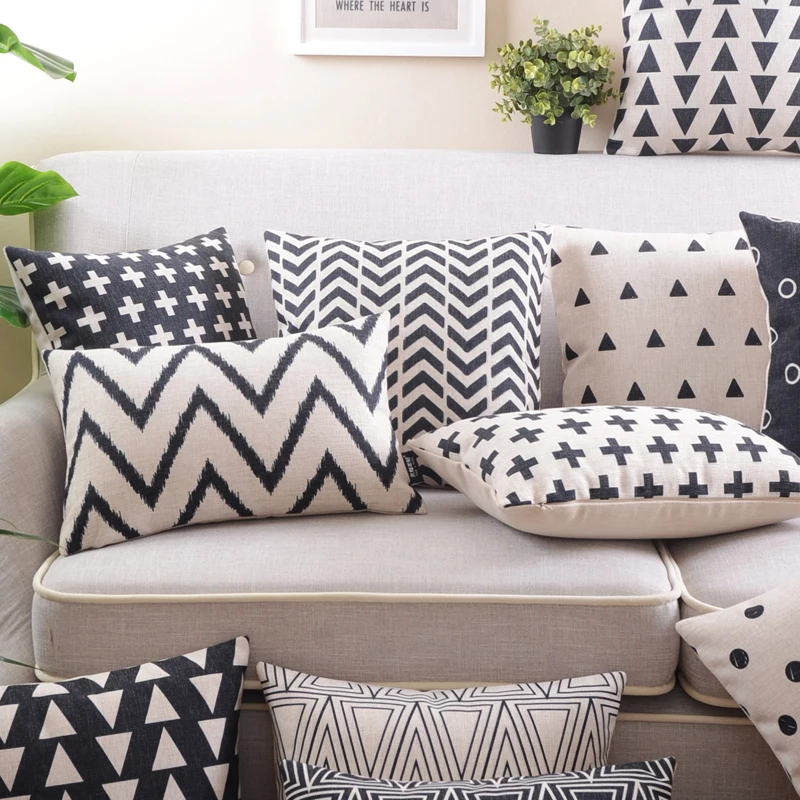 Decorative cushion cover/black and white stripes dot geometric pillow cover/customized size sham | Дом и сад