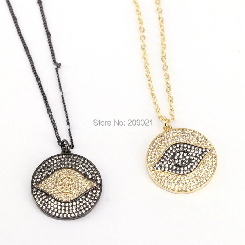 

5Pcs Round Shape Micro Pave Cubic Zirconia Eye Copper Charms Necklaces Pendants