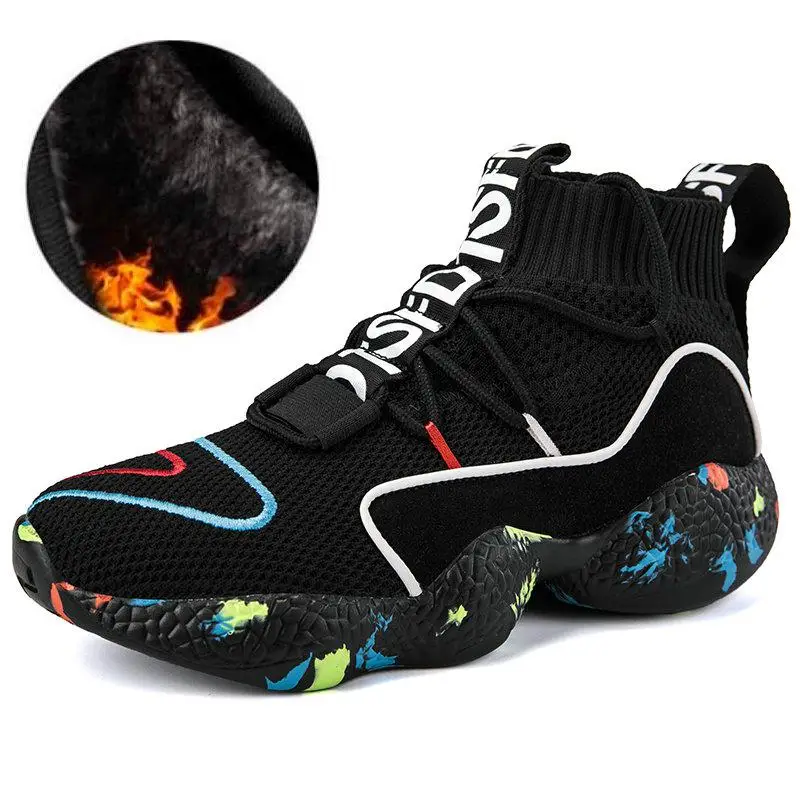 Зимние мужские ботинки; теплые ботинки с бархатом; Мужская водонепроницаемая обувь; Chaussure Mans; повседневная обувь для мужчин; обувь; мужские кроссовки - Цвет: Black Plush