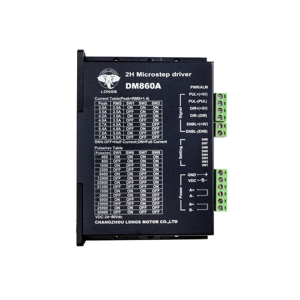 

Free Ship US&US Ship Stepper motor driver digital controller DM860A peak 7.8A 256 micsteps 24VDC~80VDC for Nema 34