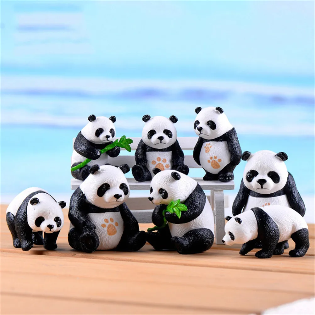 Set Of 8 Miniature Panda Figurines - Durable Resin, Adorable For Dollhouse, Fairy Garden, Cake Topper & Office Decor - View #3