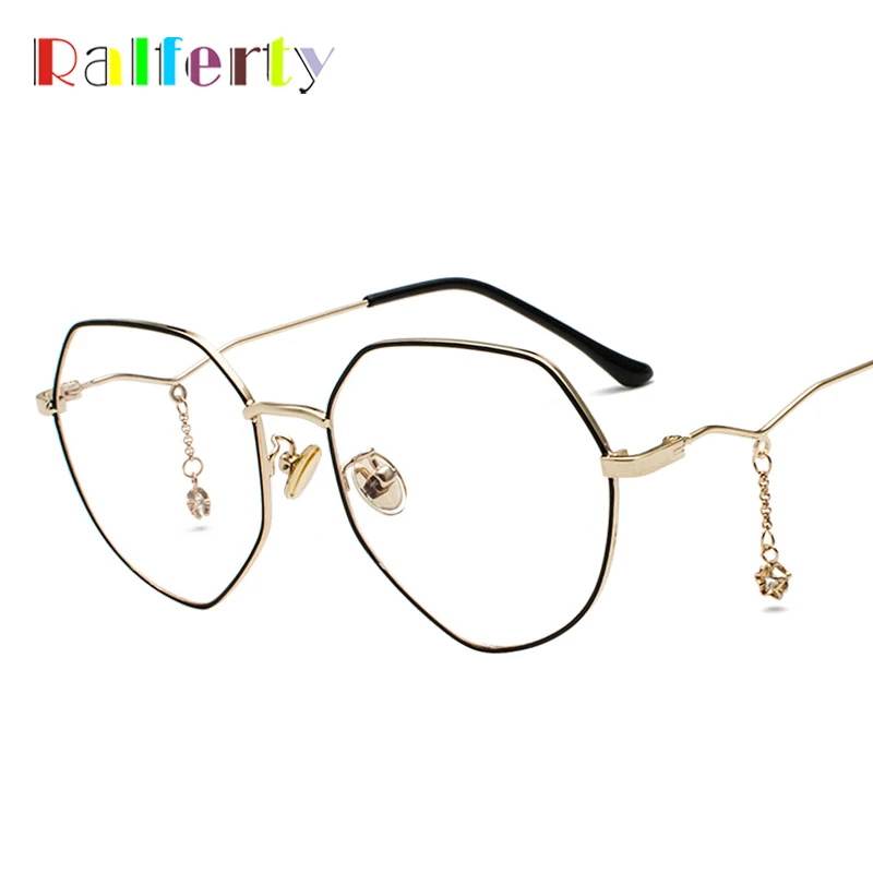 Ralferty Eyeglasses Women's Decorated Irregular Glasses With Pendant