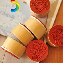 JESJELIU Retro DIY Vintage Floral Flower Pattern Round Wooden Rubber Stamp Scrapbook Love you Thank you Letter Stamp