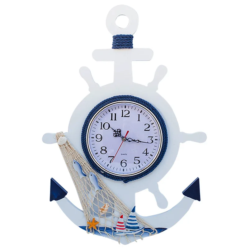 Деревянные средиземноморские настенные часы пиратский корабль рулевой Декор ремесла креативные Ретро океанские украшения домашние настенные украшения часы