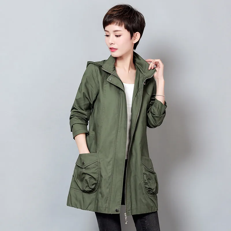 

2019 New fashion Plus Size Women's Windbreaker Coats Long section Middle-aged Spring Autumn Loose Trench Coat Female X489