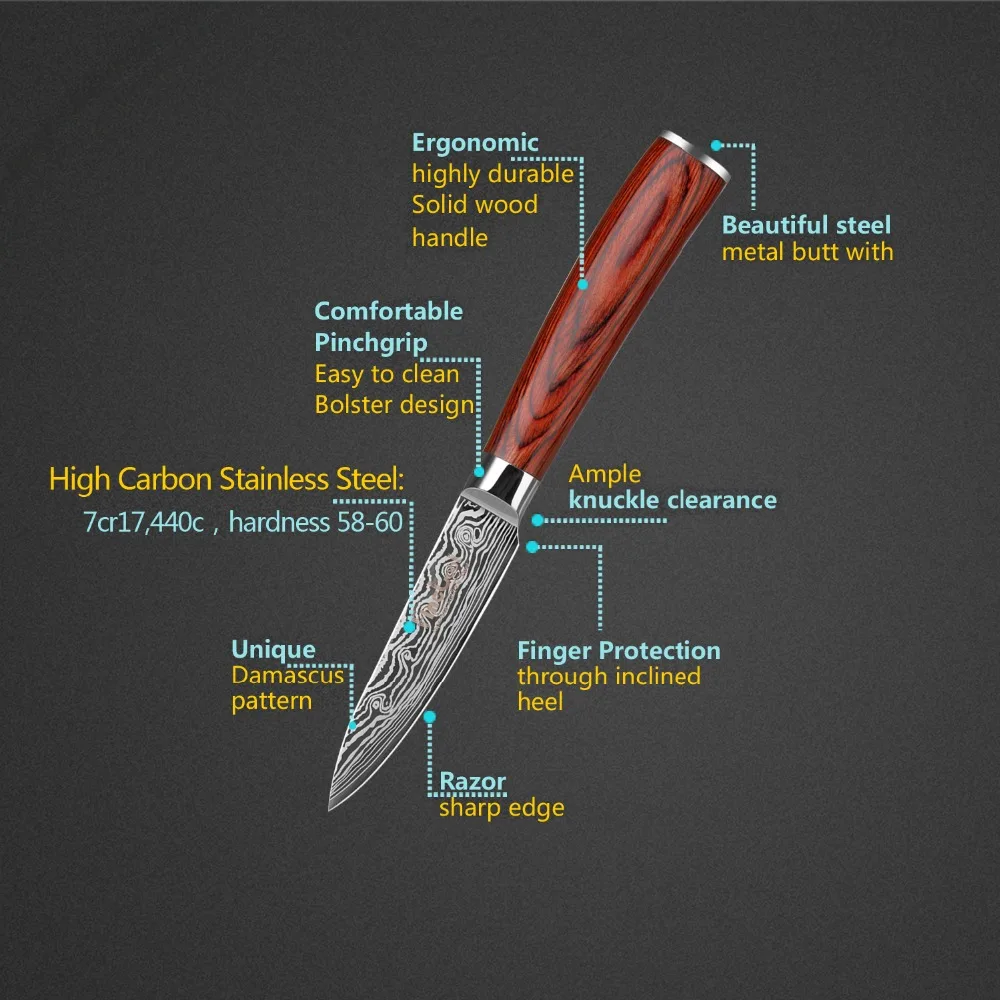 Ножи для чистки фруктов нож для нарезки японский 7Cr17 нержавеющая сталь 3,5 дюймов Кухонные ножи для удаления кожуры деревянной ручкой