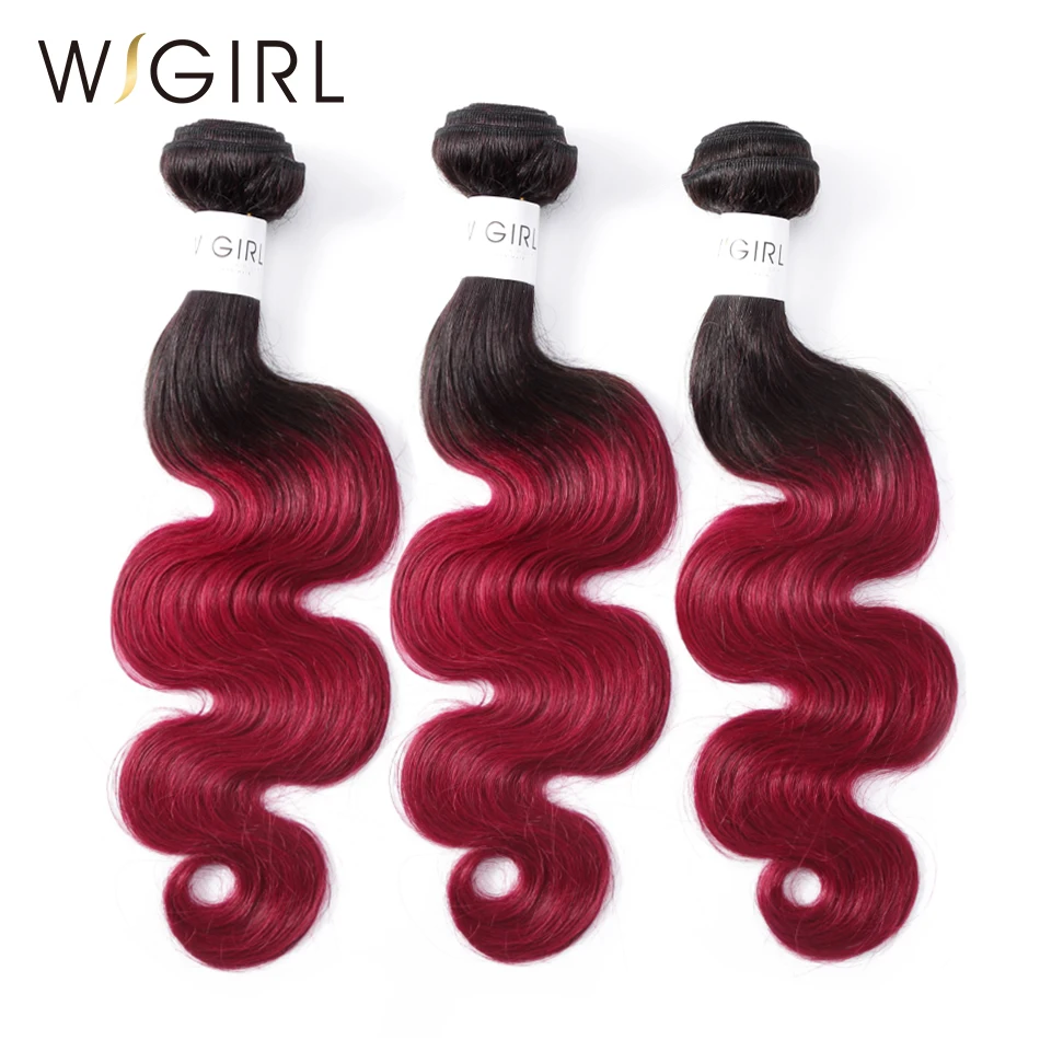 Wigirl волосы бордовый Связки 3 шт. эффектом деграде (переход от темного к бразильские человеческие волосы переплетения T1B/бордовый эффектом