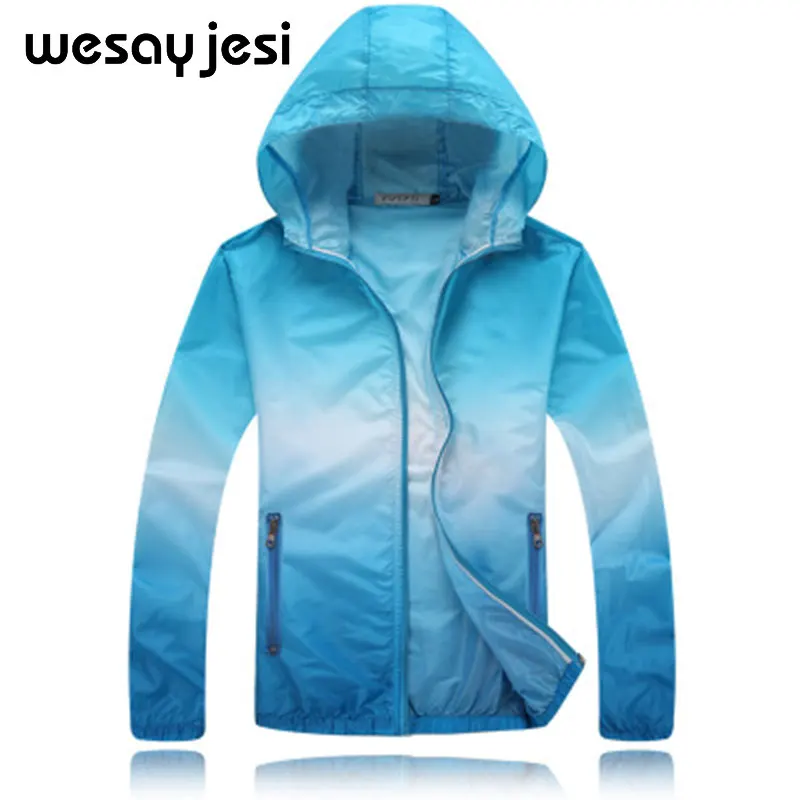 2018 Summer Sunscreen Coat women Jacket zipper Gradient color Unisex Windbreaker Waterproof Thin Hooded Zipper Quick Drying Coats