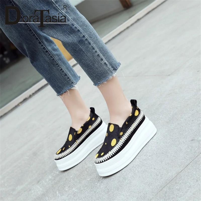 DORATASIA 2019 New Fashion Horsehair Flat Platform Shoes Woman Spring Polka Dot Loafers Ladies Casual Flats Women | Обувь