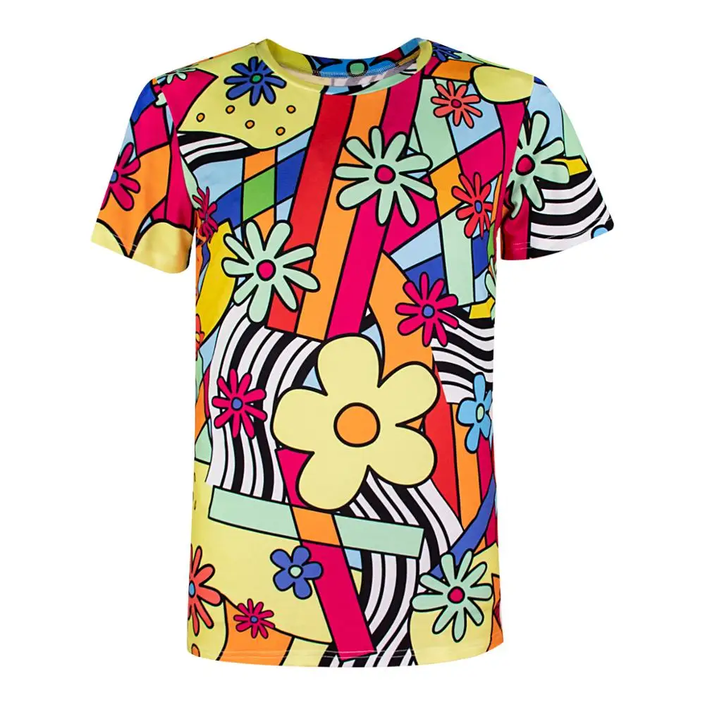 

Men Retro 60s 70s 80s Flower Power 3D T-Shirt Adult Floral Disco Dude Top Male Print Carnival Party Tee Hip Hop Streetwear Shirt