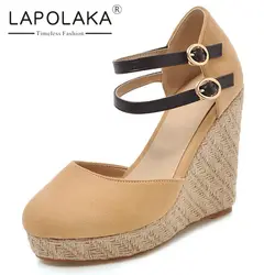 Lapolaka/милые летние женские туфли из флока для вечерние, большие размеры 34-43, женские туфли-лодочки на танкетке и высоком каблуке