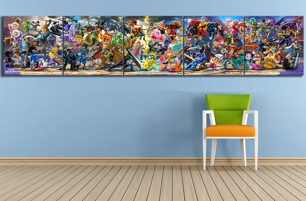Günstig 5 stück Super Smash Bros Cartoon Bilder Video Spiel Poster Kunstwerk Leinwand Gemälde Wand Kunst für Wohnkultur