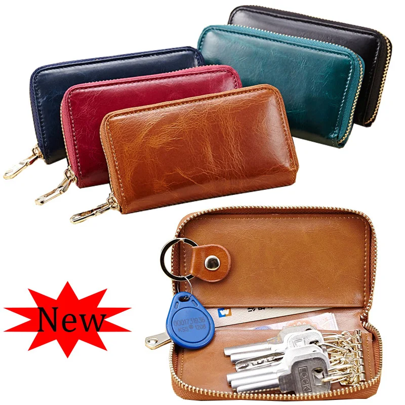 

Hot selling High quality Genuine leather multi-function key wallets fashion wrist strap key holders FGS62