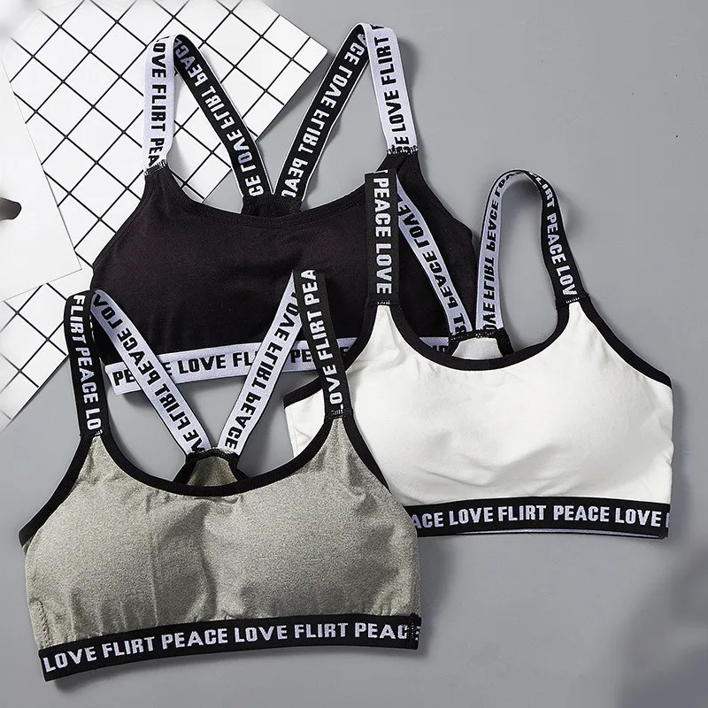 

Women's Bra Push Up Cropped Padded Bra Female Cross Back Letter Print Strap Tank Tops Fitness Women's Underwear