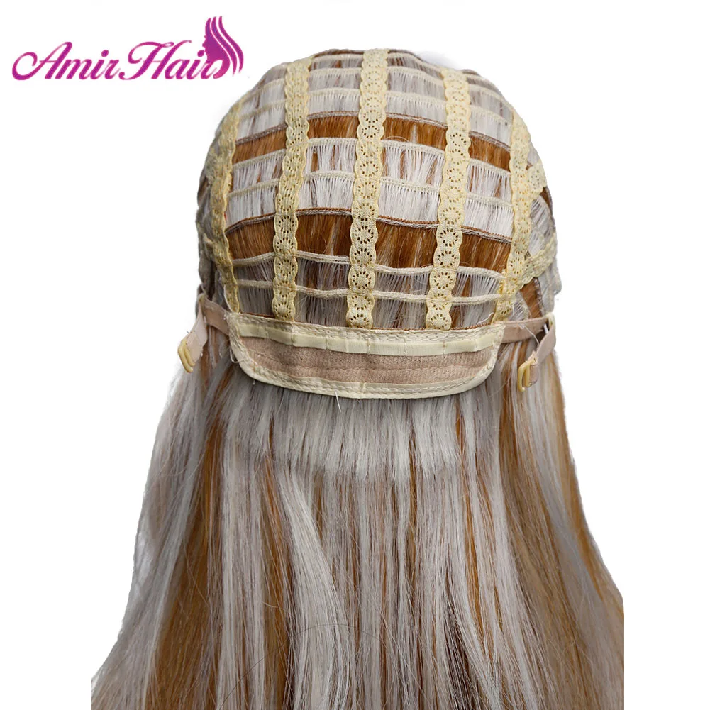 Амир Длинные прямые Синтетический парик Омбре белый смешанный блонд с челкой для американских африканских женщин термостойкие косплей 18 дюймов