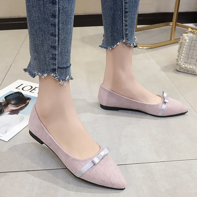 

HEE GRAND New Spring Women Ballet Flats Butterfly-Knot Loafers Sweet Shallow Pointed Toe Slip On Solid Ladies Flat Shoes XWD7356