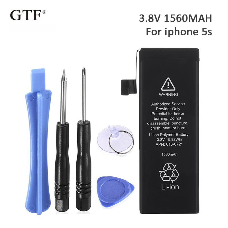 

100% Original 3.8V 1560mah Lithium Rechargeable Battery For Apple iPhone 5S Replacement Batteries Internal Bateria + Free Tools