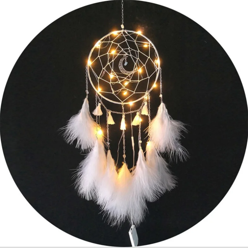 Горячая DIY свет строка романтические перья Dream Catcher стене висит светодиодный для