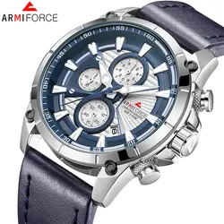 ARMIFORCE 2018 Новая мода Для мужчин кварцевые часы военные кожаный ремешок часы Для мужчин спортивный хронограф аналоговые часы Relógio Masculino