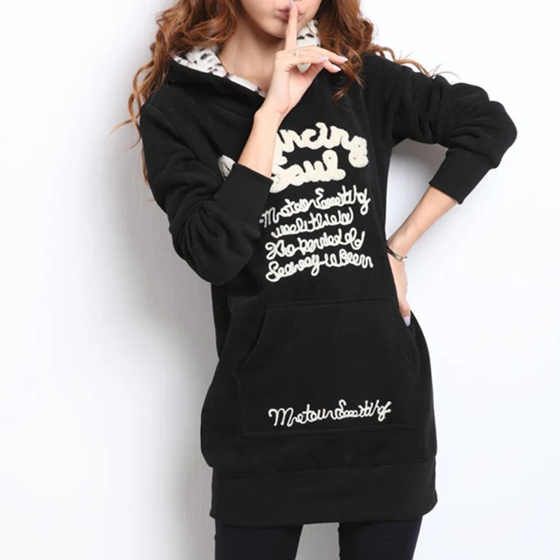  2018 Autumn Winter casual Women Hoodie Plus Velvet Thicken Sweet Tops Korean Loose Printed Letters 