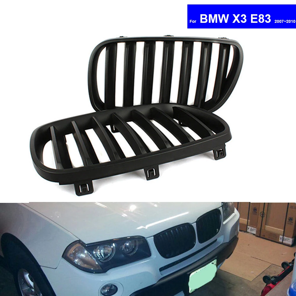 Для BMW X3 E83 2007~ 2010 автомобильный передний капот почечная решетка гриль 2 шт. матовый черный авто капот Гриль гоночные решетки матовый черный