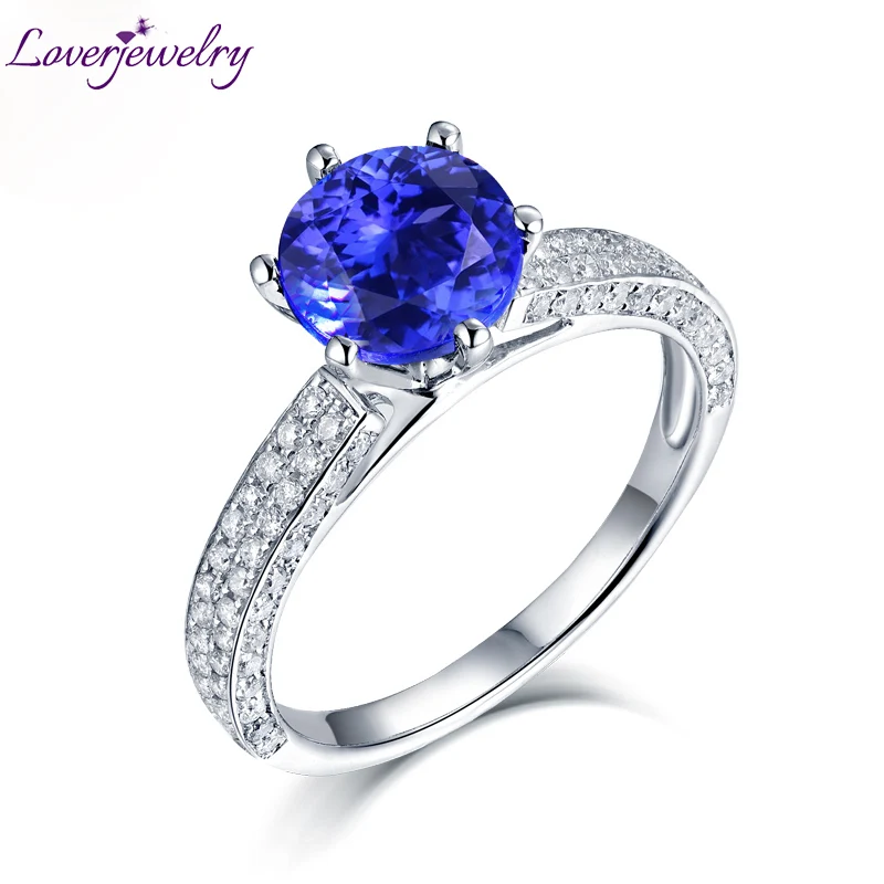 LOVERJEWELRY, женское Винтажное кольцо, Круглый, 8,5 мм, одноцветное, 14 к, белое золото, бриллианты, танзанит, кольцо SR121A