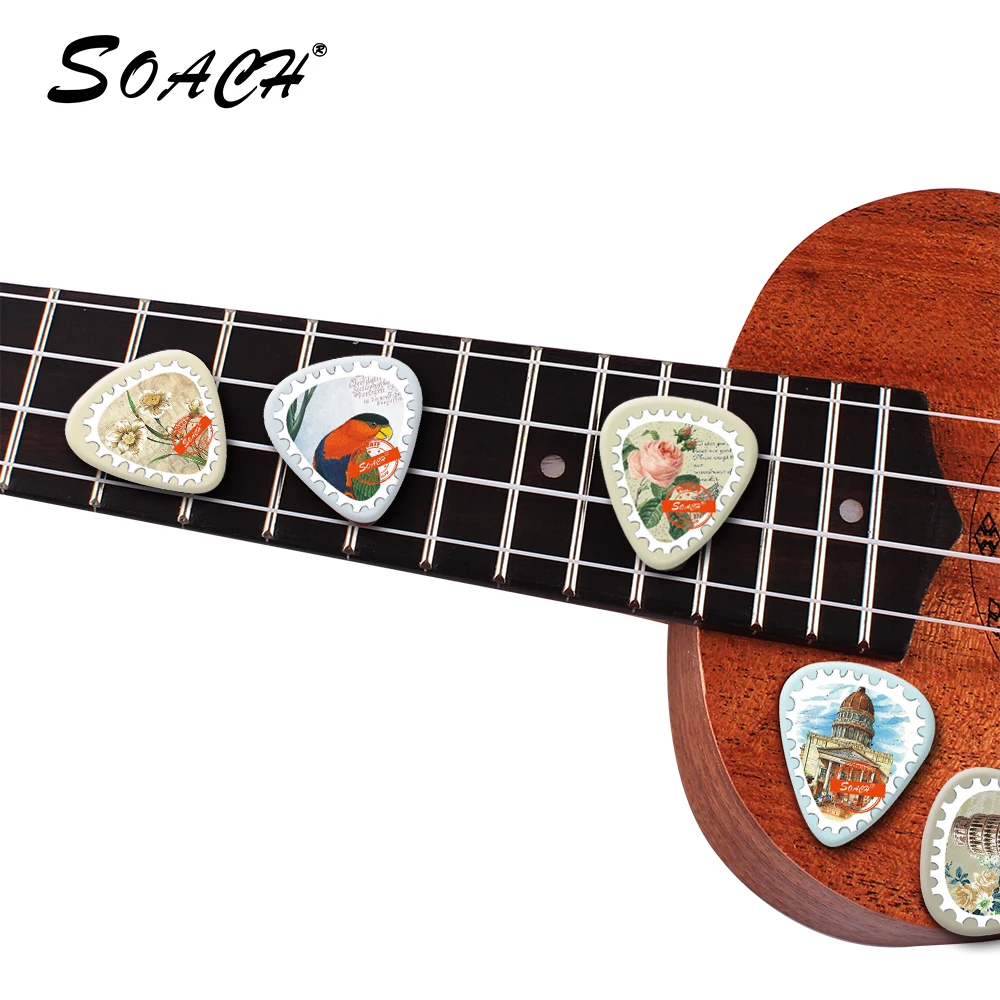 SOACH 10pcs Stamp landscape guitar picks Thickness 0.71mm Celluloid with package sent randomly Guitar Parts & Accessories