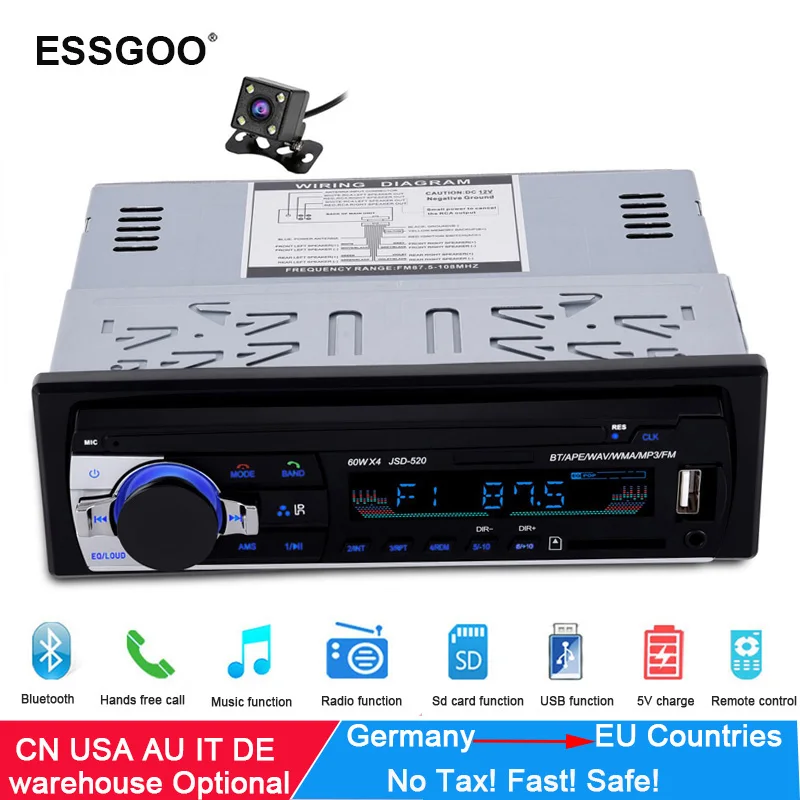 

Essgoo Bluetooth Car Stereo FM Radio MP3 Audio Player 5V Charger USB SD AUX Auto Electronics Subwoofer In-Dash 1 DIN Autoradio