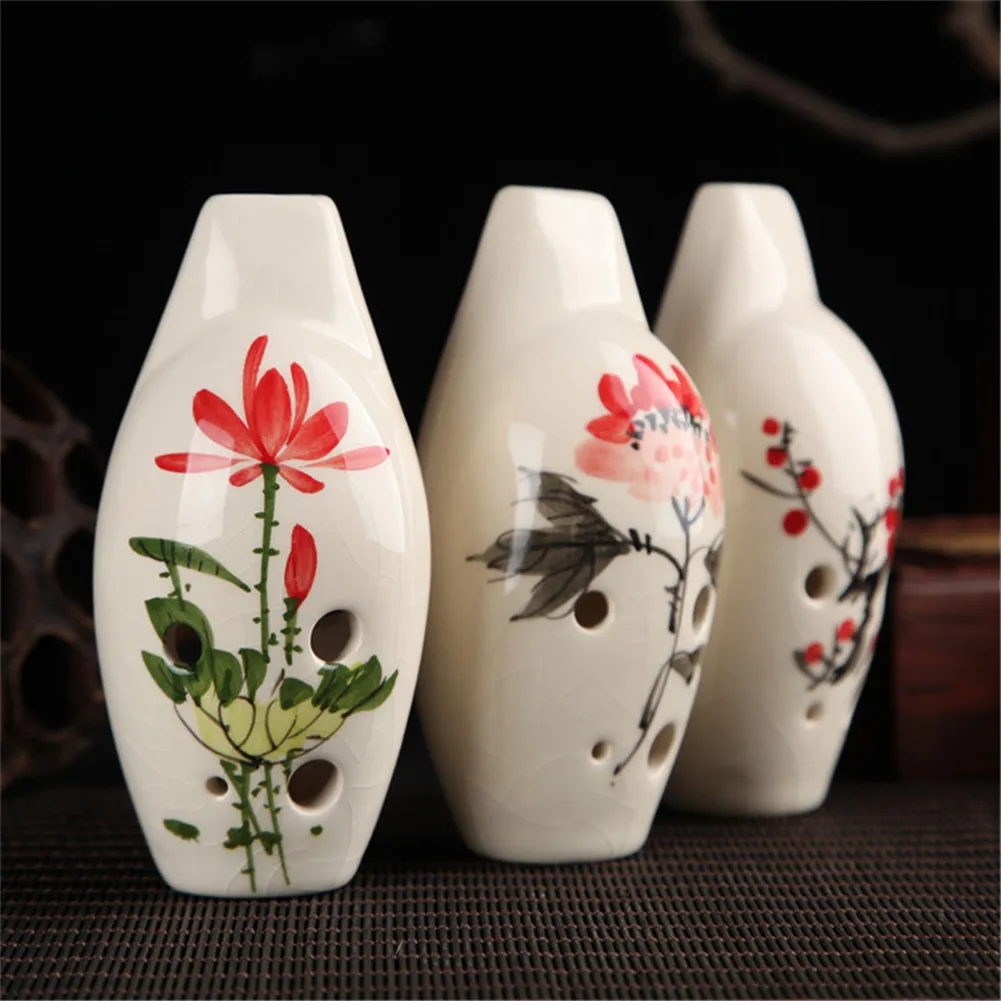 

Ocarina Flute 6 Hole Alto C Bamboo Vintage Ceramics Orff Woodwind Instrument Lotus, Plum blossom, Peony, Orchid,Ink Lotus