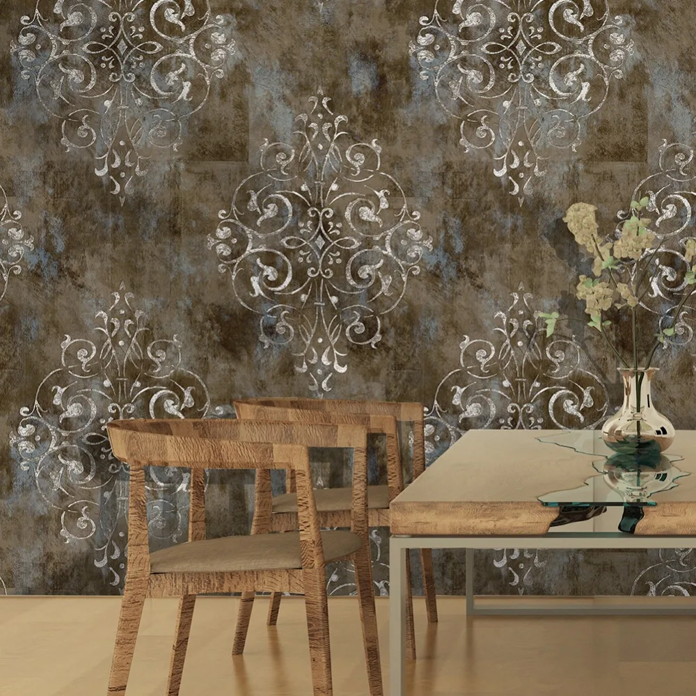 HaokHome Vintage French Damask Wallpaper 0.53m*10m Contact paper Brown/Beige Living Room Bedroom Home Bathroom Decor HaokHome Vintage French Damask Wallpaper 0.53m*10m Contact paper Brown/Beige Living Room Bedroom Home Bathroom Decor