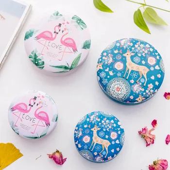

2018 New Cute Cartoon Animal Flamingo Deer Gift Box Round Shape Tinplate For Kids Stationery Candy Women's Jewelry Storage Box