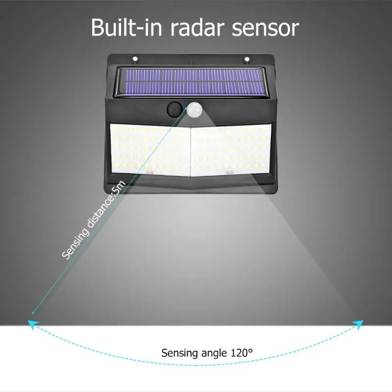 100LED Солнечный PIR датчик движения настенный светильник наружная Водонепроницаемая садовая лампа