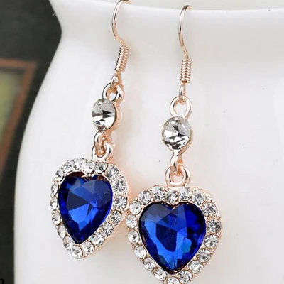 Blue XIAOJINGLING, романтические, классические, любовные, "Титаник", висячие серьги, океанские сердца, синие кристаллы, стразы, модные женские серьги, ювелирное изделие - Окраска металла: Blue
