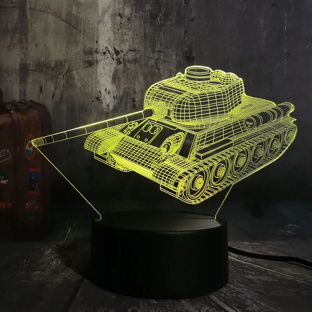 Hot Sale Cool 3D Machine Tank LED Night Light Desk Lamp Novelty 7 Color Change Atmosphere Home Deco