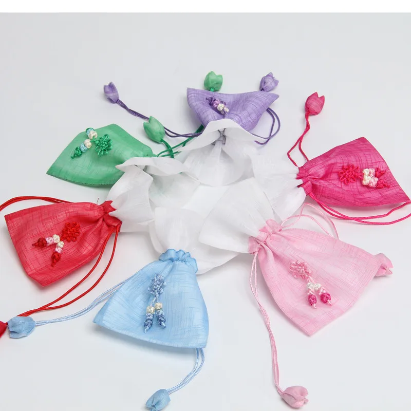 100pcs Rustic Small Flower Drawstring Favor Bags Cloth Jewelry Storage