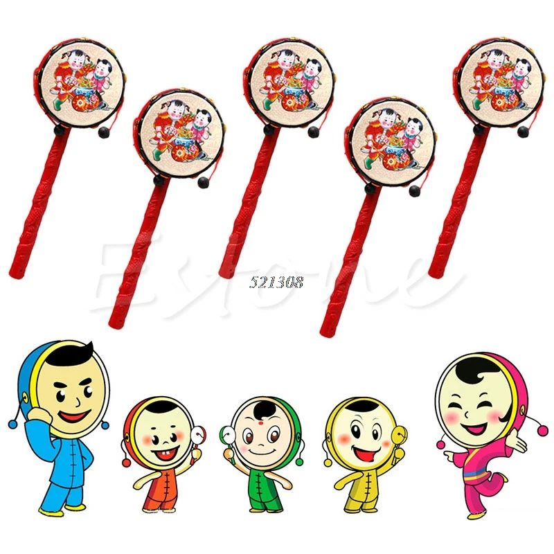 Китайские традиционные спин игрушка-погремушка барабана дети мультфильм колокольчик Пластик для маленьких A19023