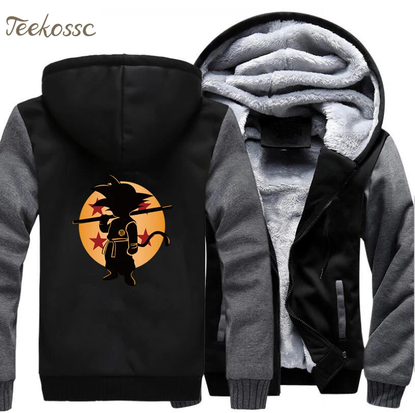 Anime Dragon Ball Hoodie Men Super Hooded Sweatshirt Black Grey Coat Winter Fleece Zipper Vintage Harajuku Jacket