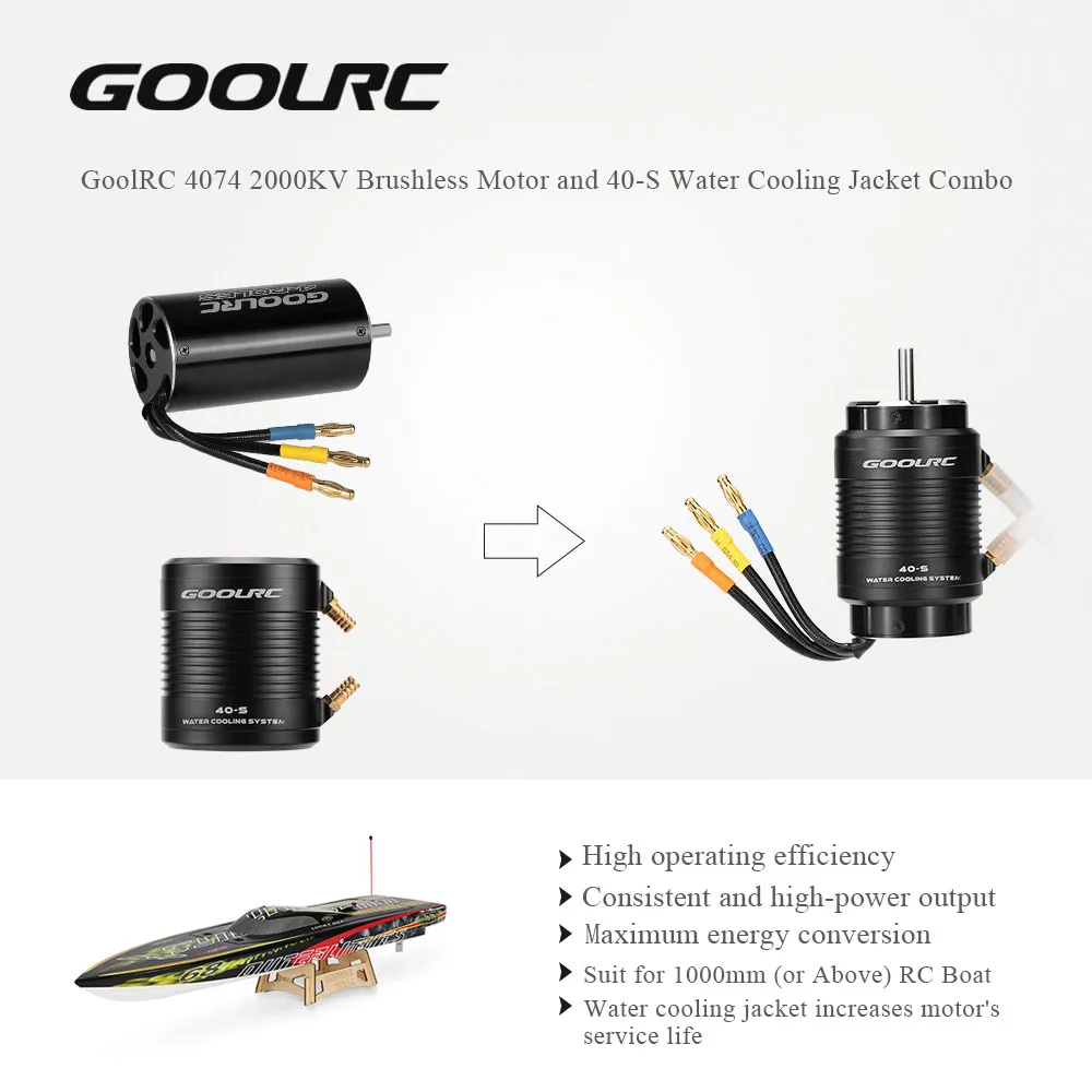 

Original GoolRC 4074 2000KV Brushless Motor and 40-S Water Cooling Jacket Combo Set for 1000mm (or Above) RC Boat Parts