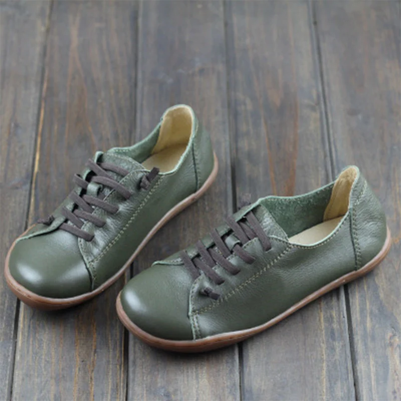 MCCKLE/Женская обувь на плоской подошве; осенние мокасины на платформе со шнуровкой; женская повседневная обувь из натуральной кожи; обувь с вышивкой; большие размеры - Цвет: Зеленый