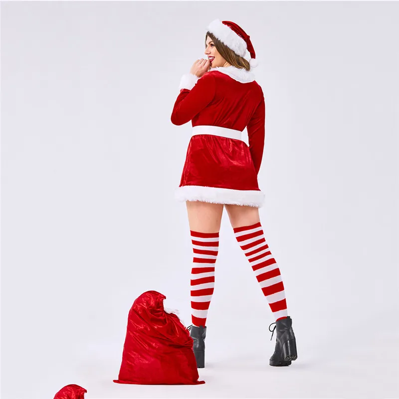 Cosplay&ware Sladuo Plus Size Long Sleeve Christmas Dress Sexy Female Elf Santa Claus Costume Cosplay Party Adult Fancy -Cosplayware Store