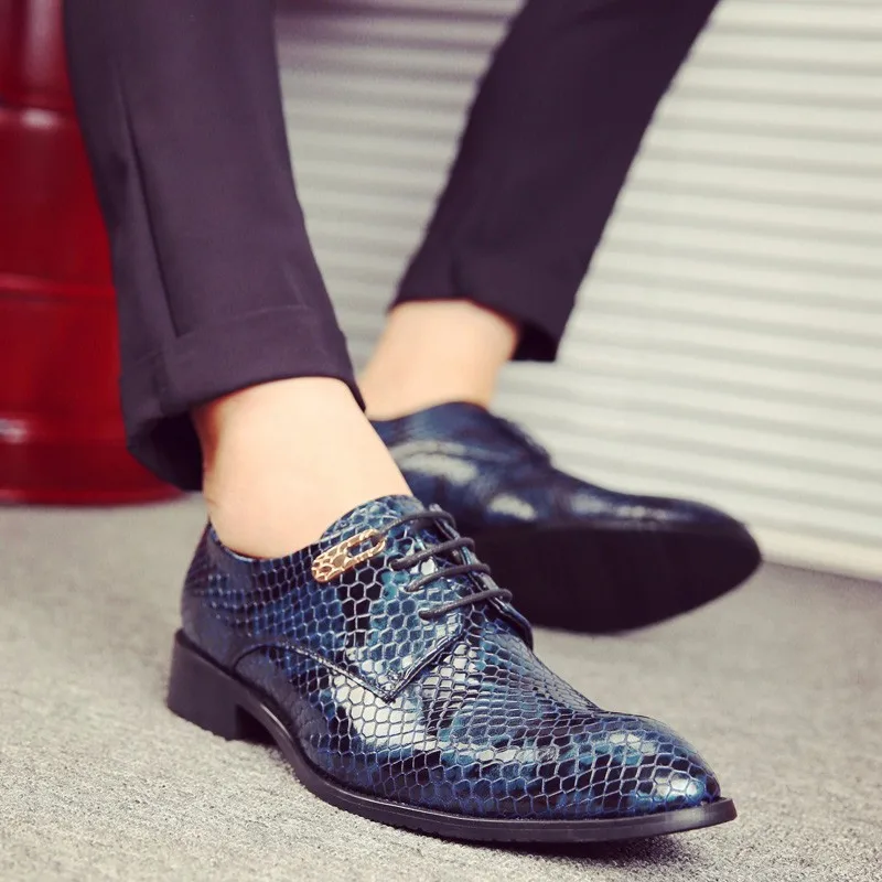 men footwear 2016 studs shoes luxury brand moccasins snake skin ballet flats glossy patent leather brogue oxford shoes for men (28)