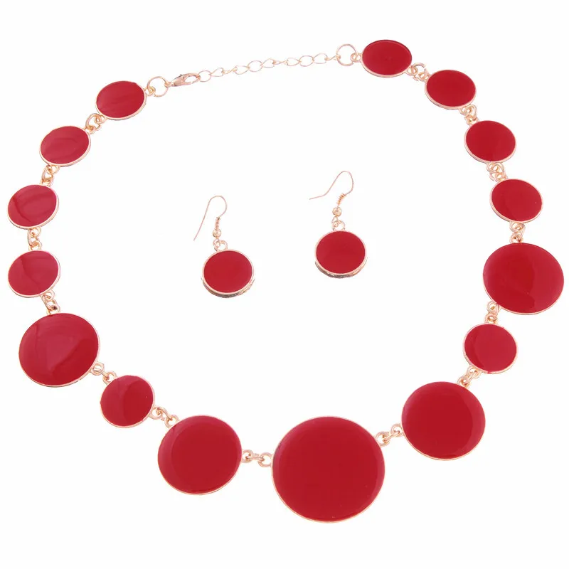 Red Jewelry Set Metal Simple Necklace and Earrings for Women Ladies