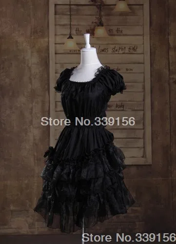 Новое Брендовое черное хлопковое многослойное кружевное платье с короткими рукавами Kawaii для девочек высокого качества