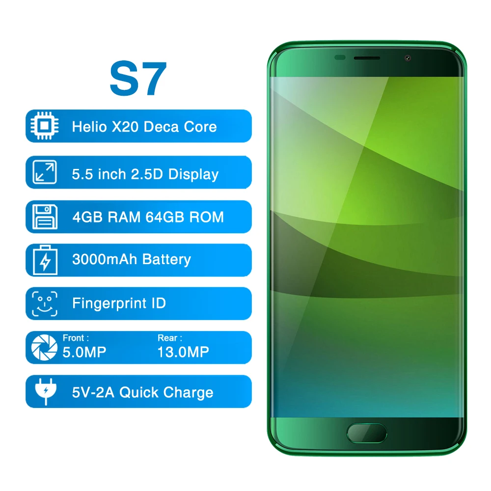 

Elephone S7 Big Battery 64G ROM 4G RAM Helio X20 Deca Core Mobile Phone Android 6.0 5.5 Inch FHD 13MP Camera Touch ID Smartpho