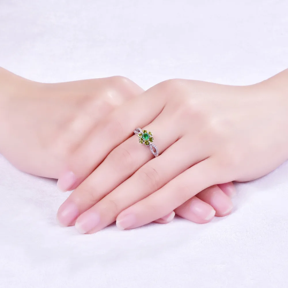 lingmei New Flower Style Multicolor & Purple & Green & Olive Green & White CZ Silver Color Ring Size 6 7 8 9 Female Jewelry Gift