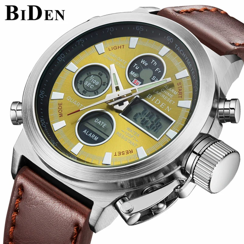 

BIDEN Luxury Men WatchBrand Fashion Sports Watches Men's Waterproof Quartz Date Clock Man Leather Army Military Wrist Watch